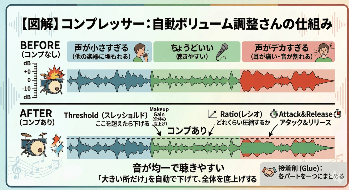 【図解】コンプレッサー：自動ボリューム調整さんの仕組み