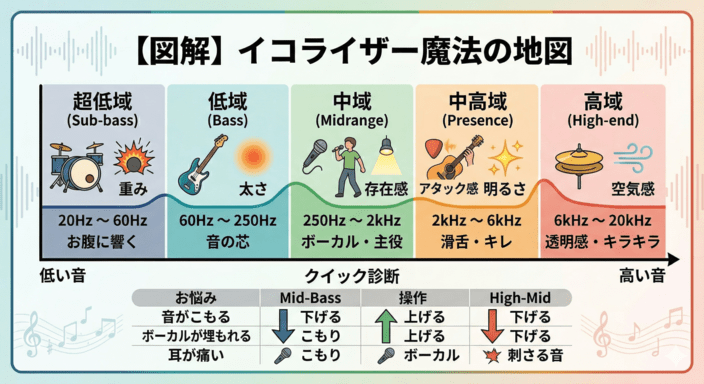修正済みイコライザー周波数帯域の解説図