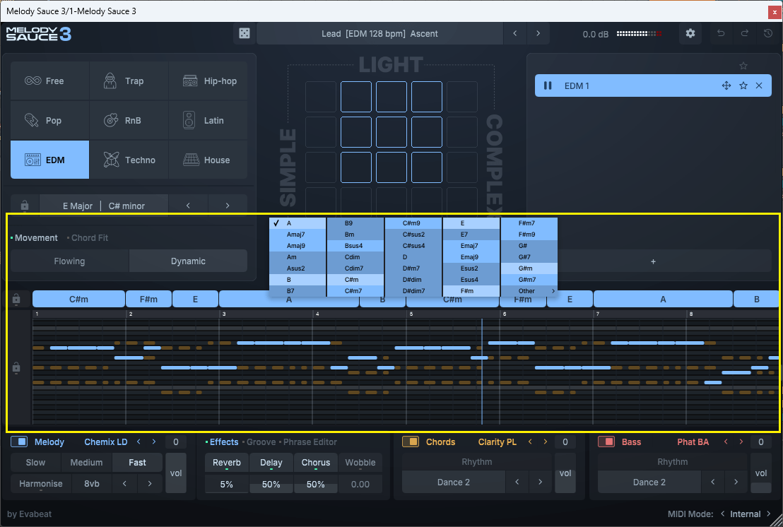ピアノロールとコード変更